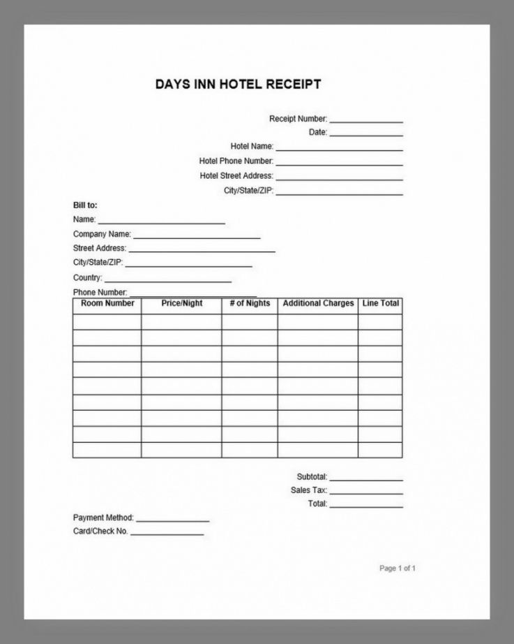 Editable Lodging Receipt Template Doc