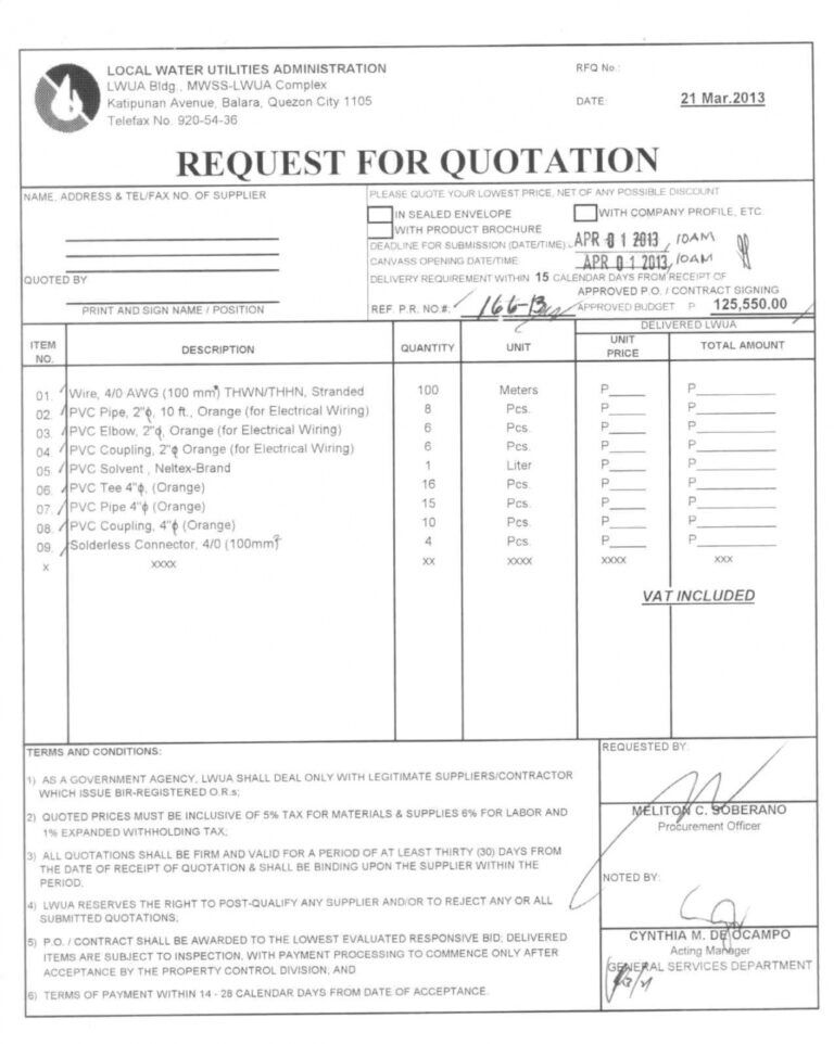 Printable Electrical Quotation Template PDF Sample