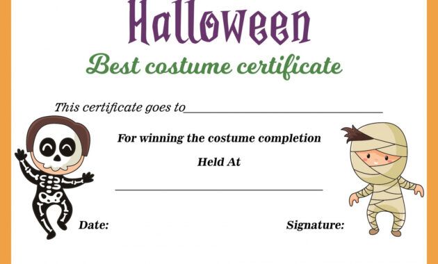 Best Halloween Contest Winner Certificate Template Excel Sample