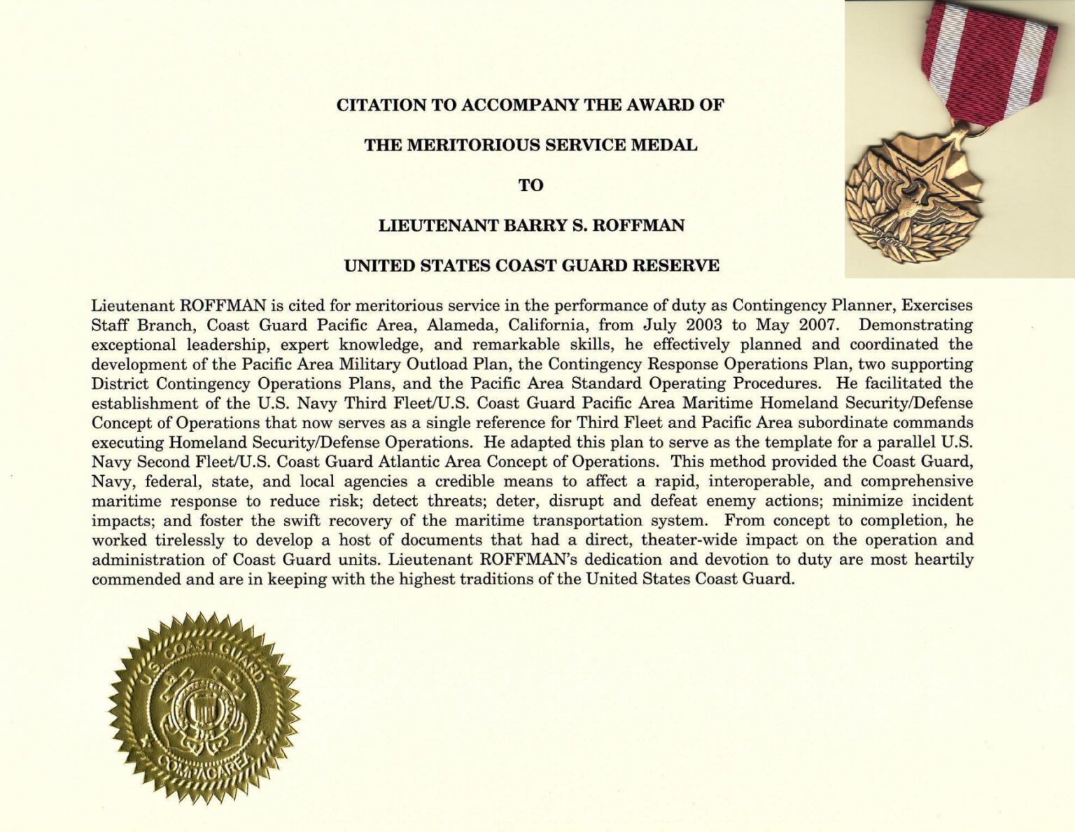 Best Military Outstanding Volunteer Service Medal Certificate Template