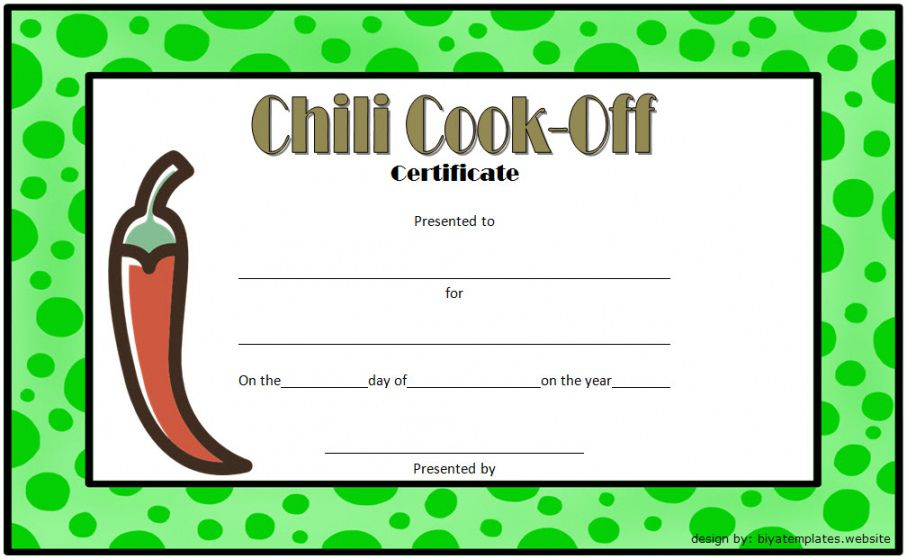 Costum Chili Cook Off Award Certificate Template  Example