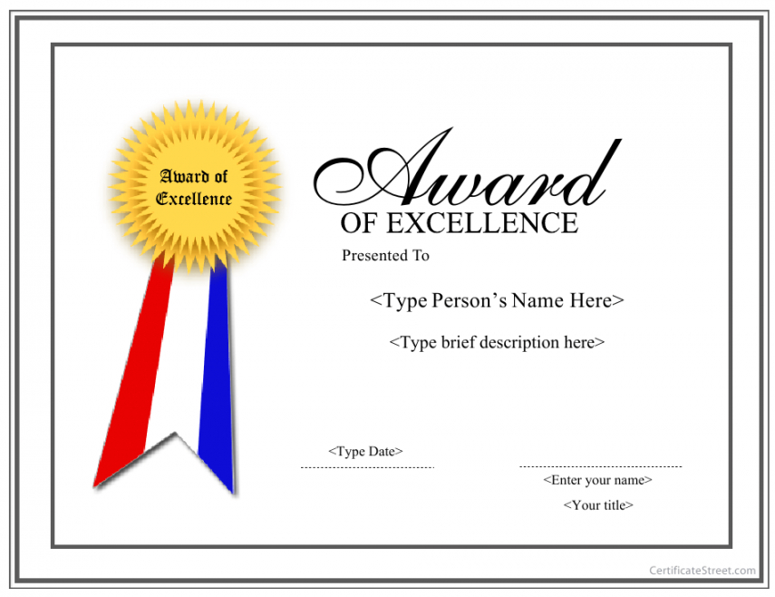 Costum Employee Excellence Award Certificate Template Excel Sample