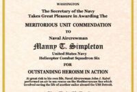 Costum Meritorious Service Medal Certificate Template Word Sample