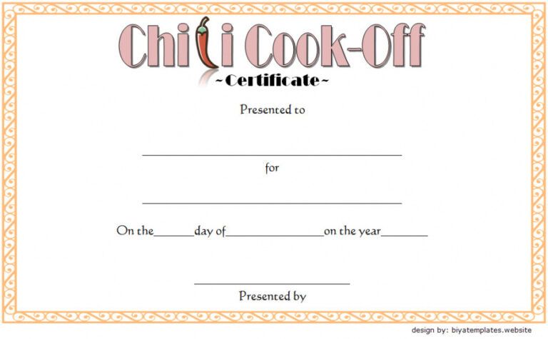 Editable Chili Cook Off Award Certificate Template 