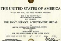 Editable Military Outstanding Volunteer Service Medal Certificate Template Doc Example