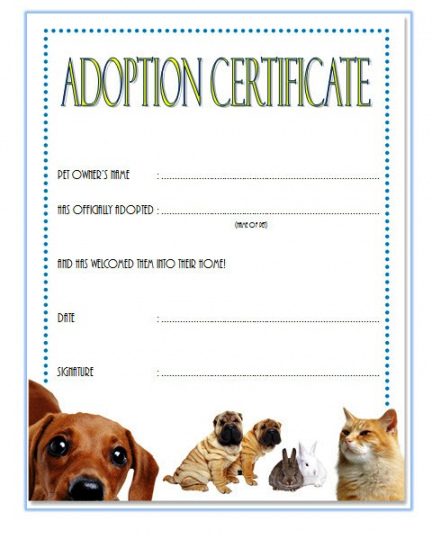 Free Pet Adoption Certificate Template  Example