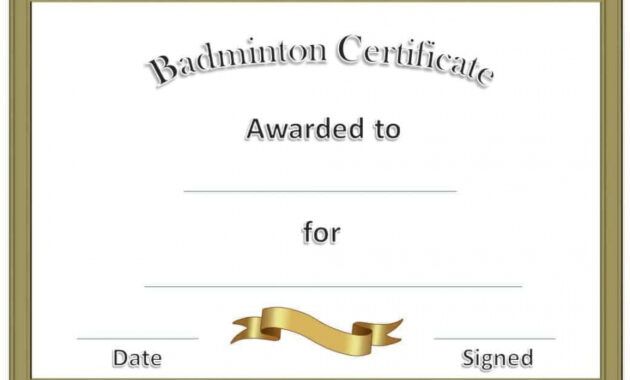 Printable Badminton Tournament Certificate Template Excel