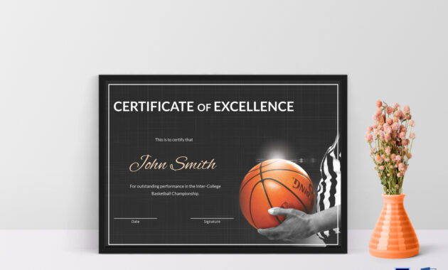 Printable Basketball Tournament Certificate Template Pdf Sample