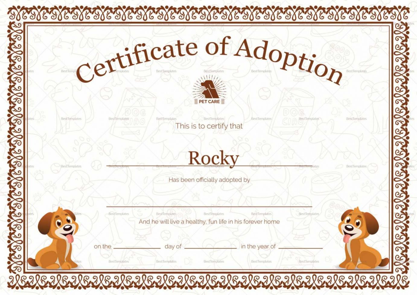 Printable Pet Adoption Certificate Template