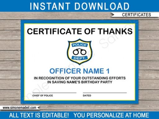 Printable Police Officer Thank You Card Template Word Example