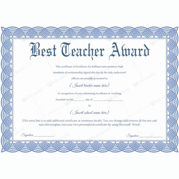 Printable Teacher Of The Year Certificate Template Doc