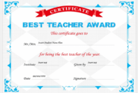 Professional Teacher Of The Year Certificate Template Excel Example