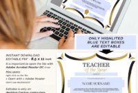 Professional Teacher Of The Year Certificate Template Word Sample