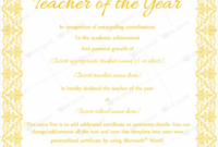 Teacher Of The Year Certificate Template Pdf