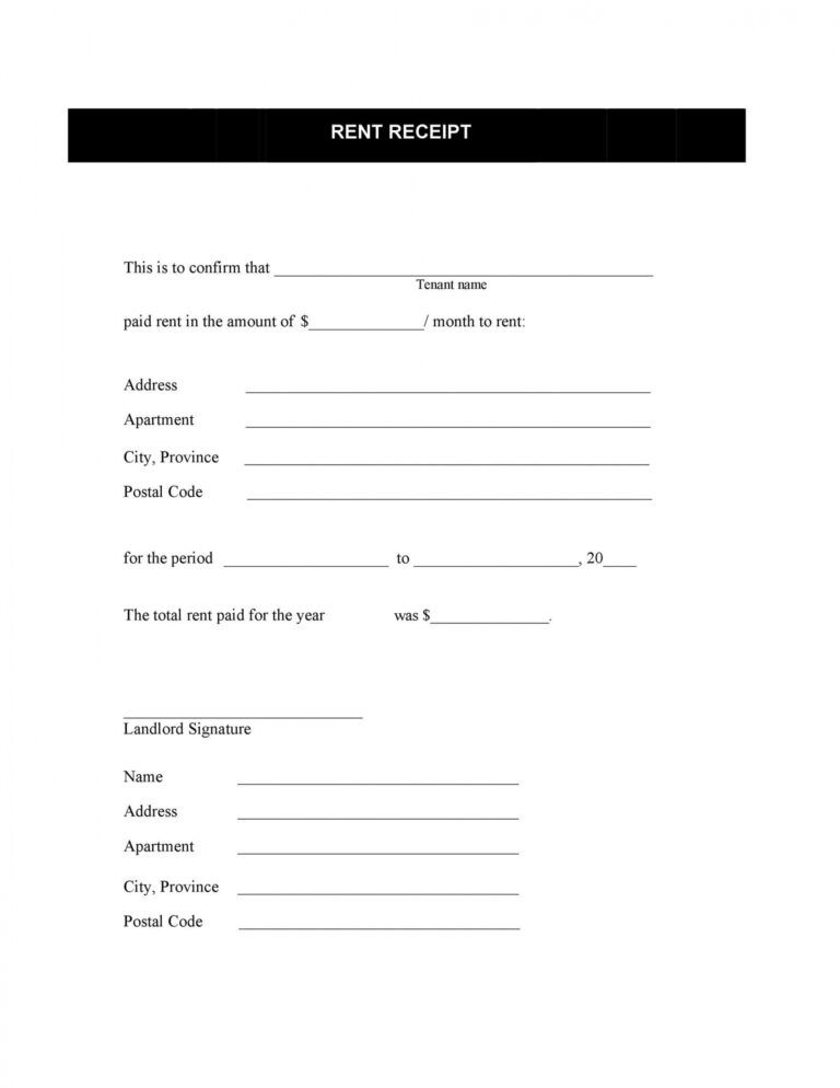 Editable Monthly Rental Payment Receipt Template Doc Example