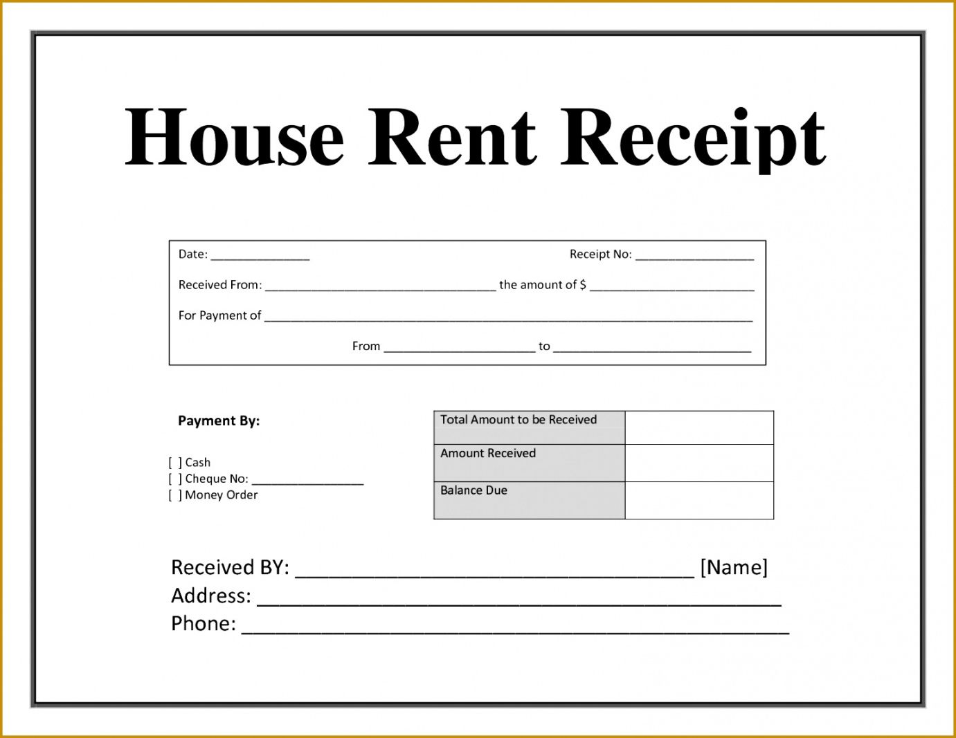 Monthly Rental Payment Receipt Template