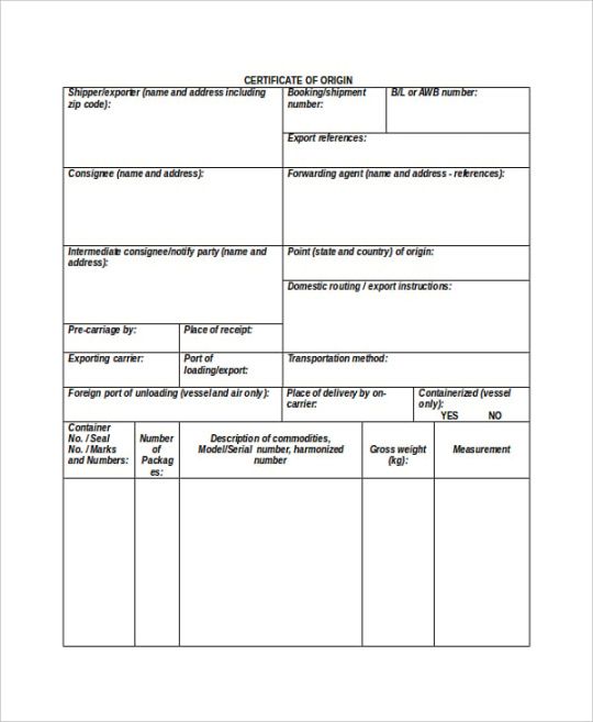 Best Country Of Origin Certificate Template Doc Sample