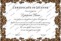 Certificate Of License For Minister Template Doc Sample