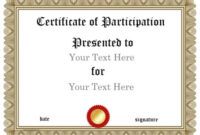 Certificate Of Participation Sample Template Excel Sample