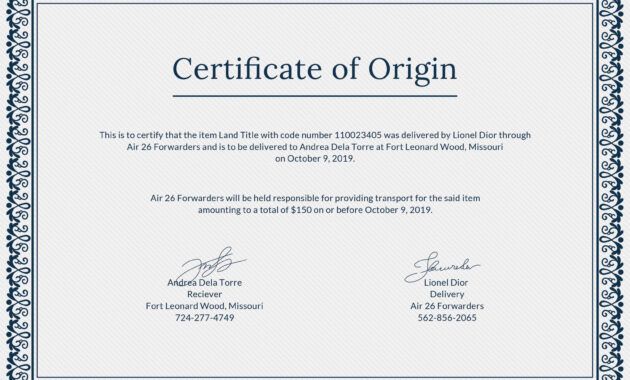 Costum Country Of Origin Certificate Template Pdf