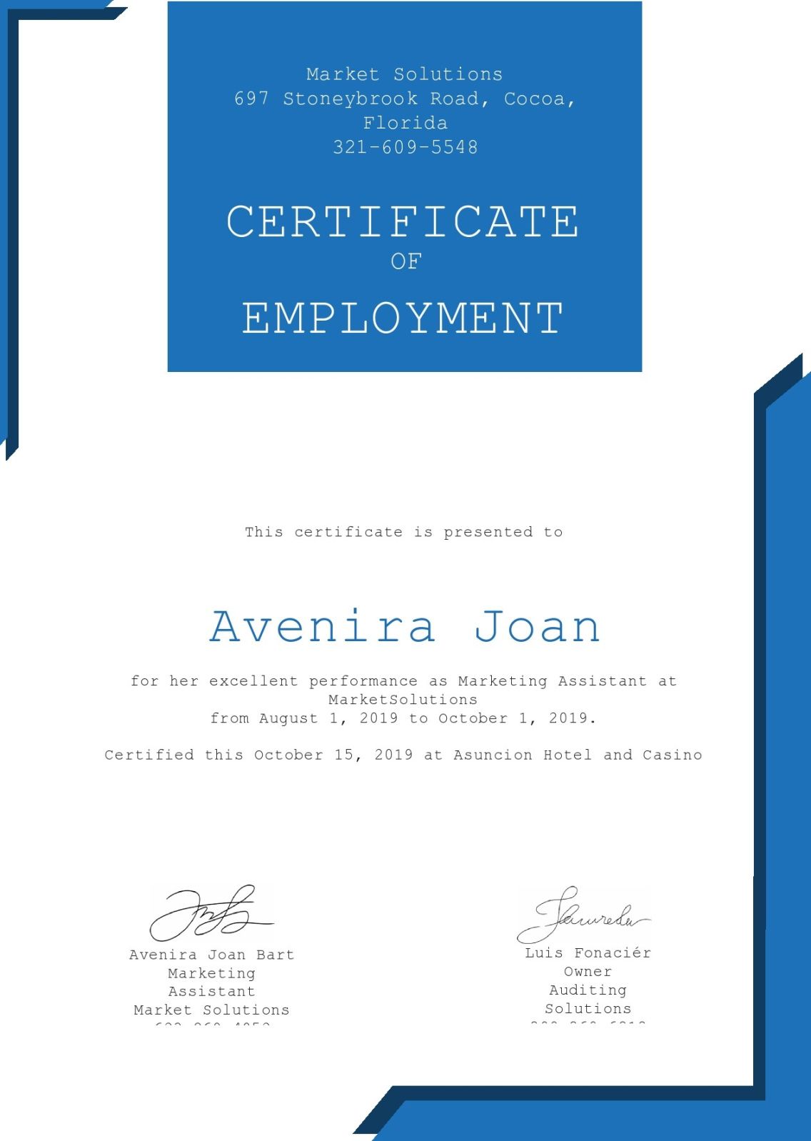 Editable Certificate Of Employment Sample Template Word Example