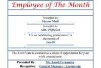 Editable Employee Of The Month Award Certificate Template Word Example