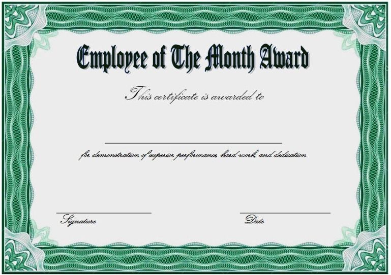 Editable Staff Of The Month Certificate Template  Example