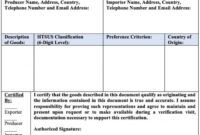 Editable Usmca Certification Of Origin Template Word Sample