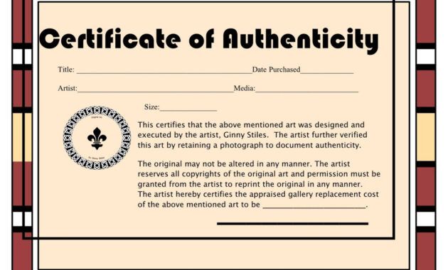 Free Artwork Certificate Of Authenticity Template Word