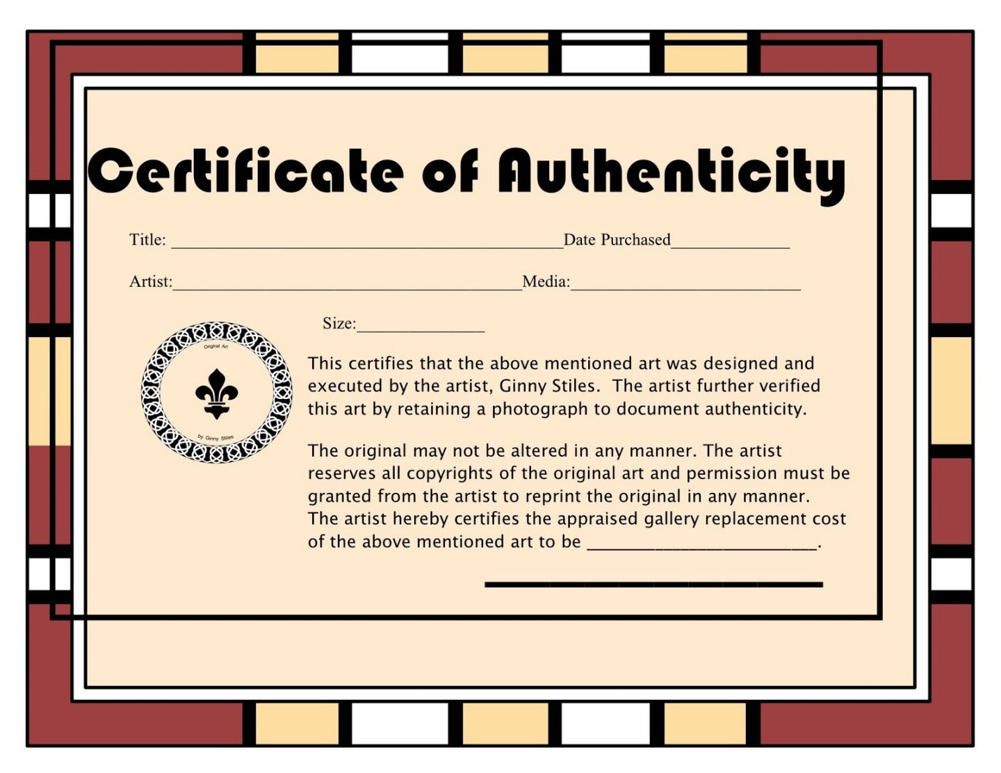 Free Artwork Certificate Of Authenticity Template Word