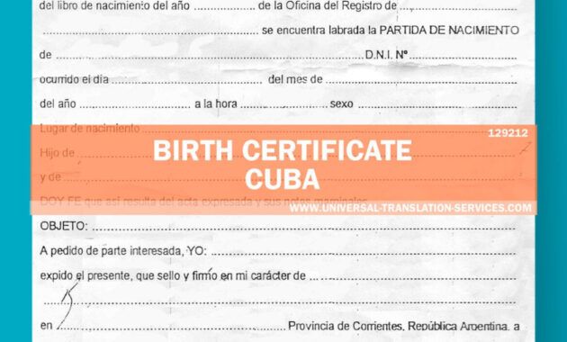 Free Cuban Birth Certificate Translation Template Doc Example