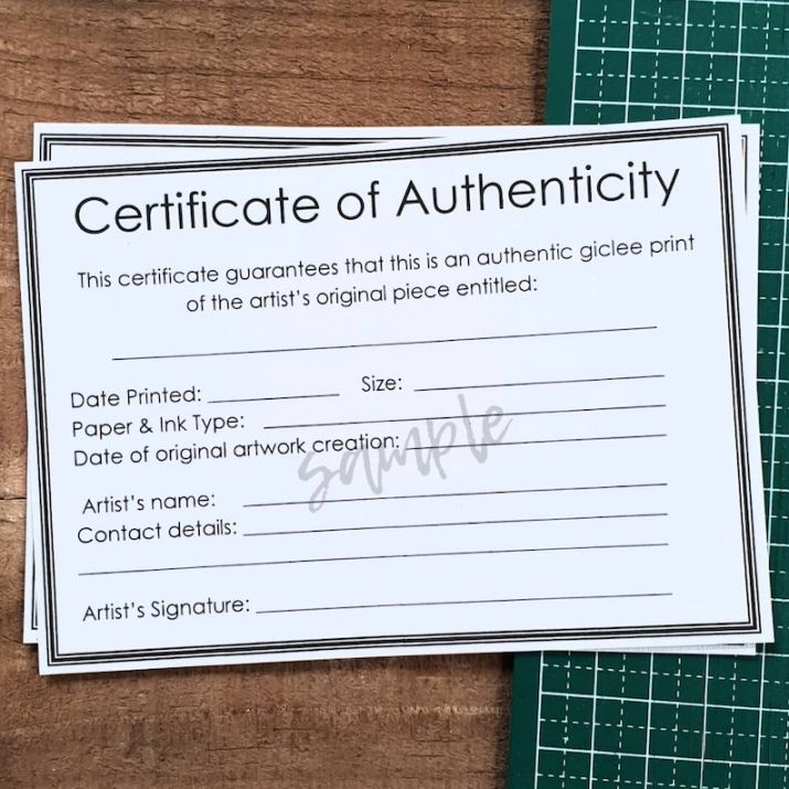 Printable Certificate Of Authenticity Art Template Word Example