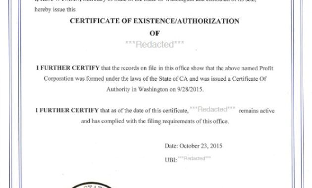 Printable Certificate Of Good Standing Template Excel Sample