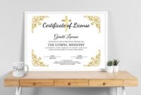 Printable Certificate Of License For Minister Template Excel Example