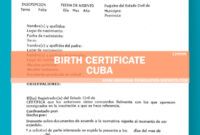 Printable Cuban Birth Certificate Translation Template  Example