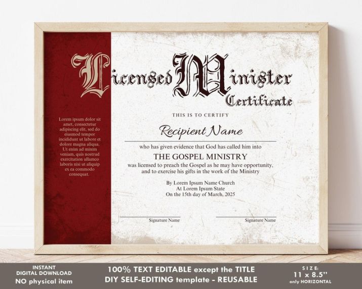 Professional Certificate Of License For Minister Template Doc Example