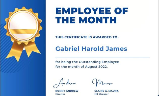 Professional Employee Of The Month Award Certificate Template