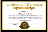 Professional Years Of Service Certificate Template