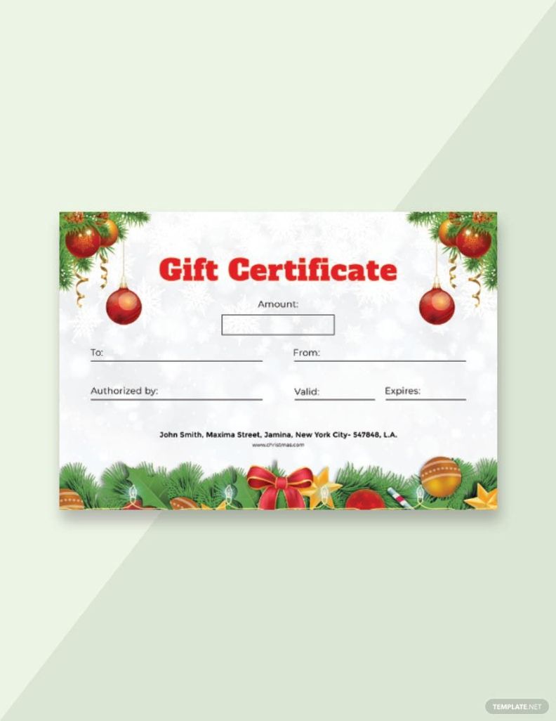 Costum Gift Certificate Template For Christmas  Example