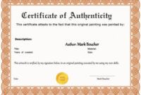 Printable Certificate Of Authenticity For Artwork Template Excel Sample