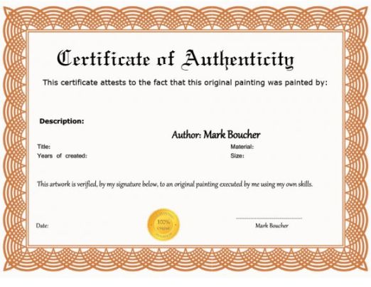 Printable Certificate Of Authenticity For Artwork Template Excel Sample