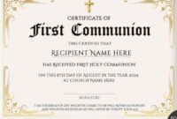 Printable First Holy Communion Certificate Template Doc Sample