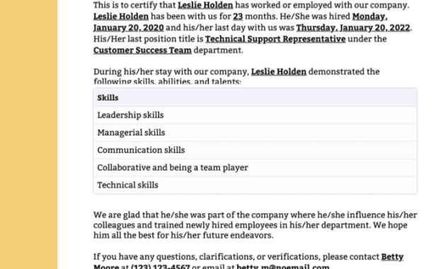 Editable Job Experience Certificate Template Word
