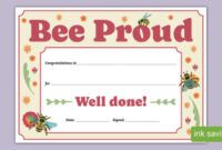 Editable Joint Venture Bee Certificate Template Excel
