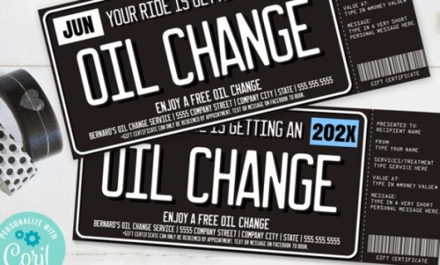 Editable Oil Change Gift Certificate Template Pdf