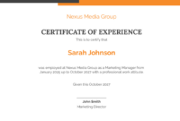 Free Editable Job Experience Certificate Template Doc