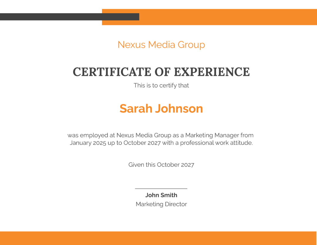 Free Editable Job Experience Certificate Template Doc