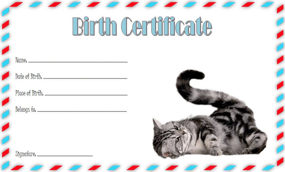 Blank Cat Birth Certificate Template Pdf