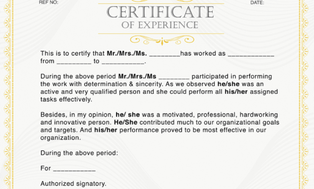 Blank Private School Teaching Experience Certificate Template Word