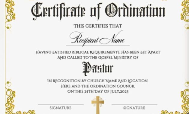 Custom Pastor Installation Certificate Template Word